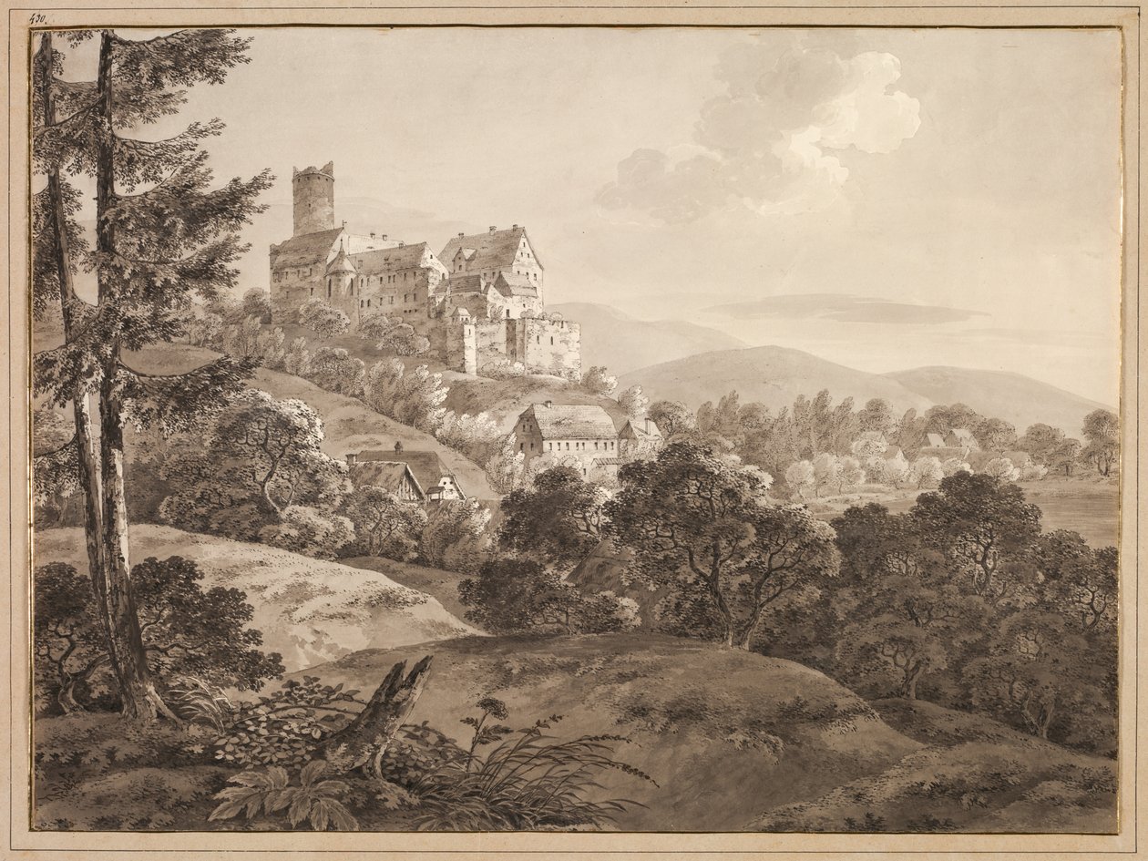 Utsikt over slottet Gnandstein, ca. 1795. av Adrian Zingg