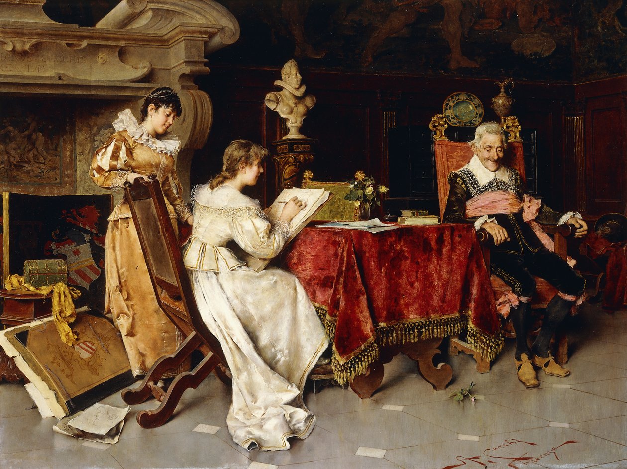 The Art Lesson (olje på lerret) av Adriano Cecchi