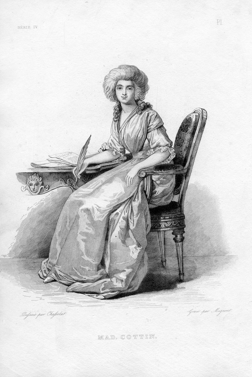 Gravert portrett av Sophie Cottin (1770-1807) av Adrien Jacques Antoine Migneret