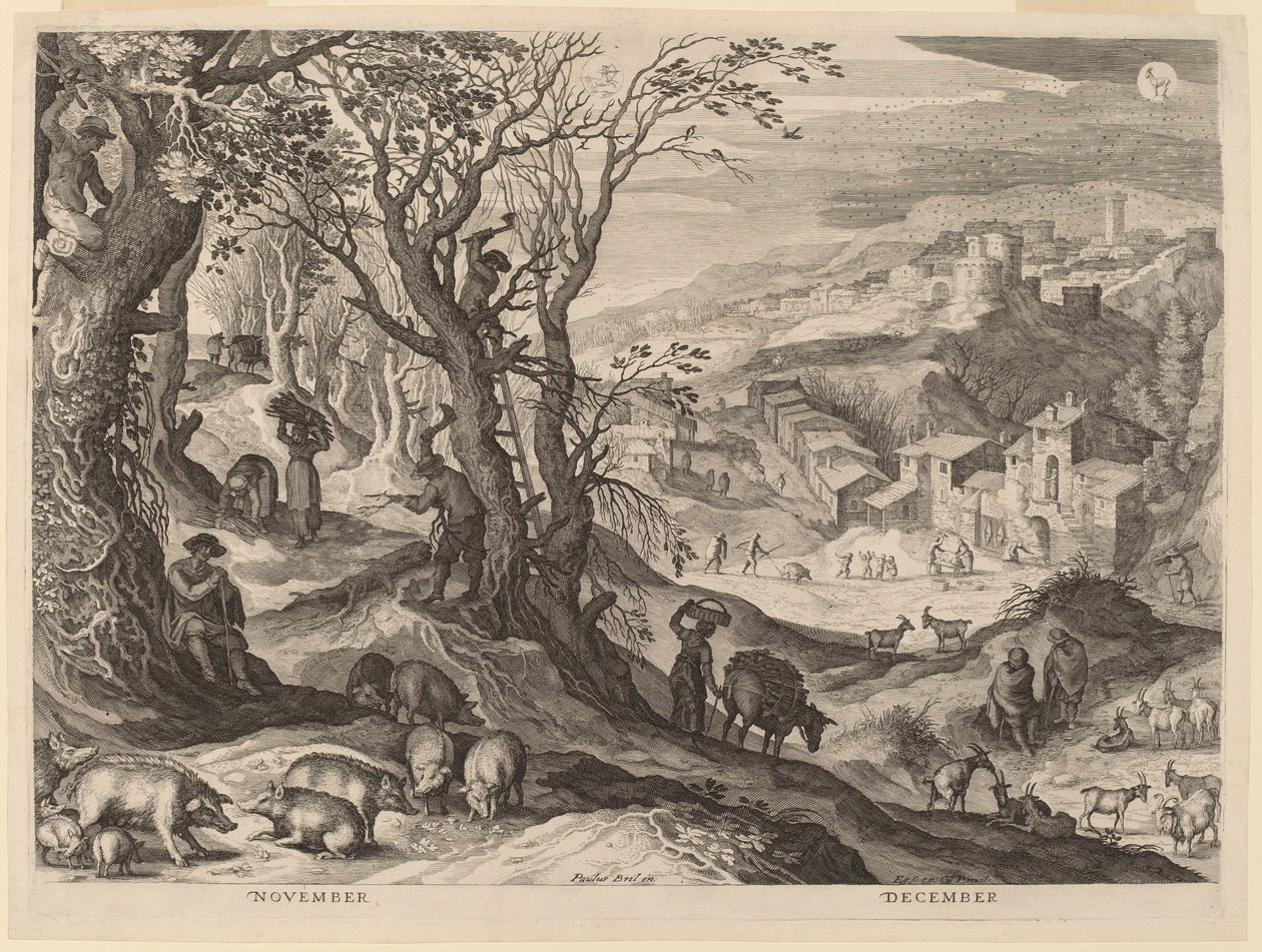 november og desember av Aegidius Sadeler II after Paul Bril