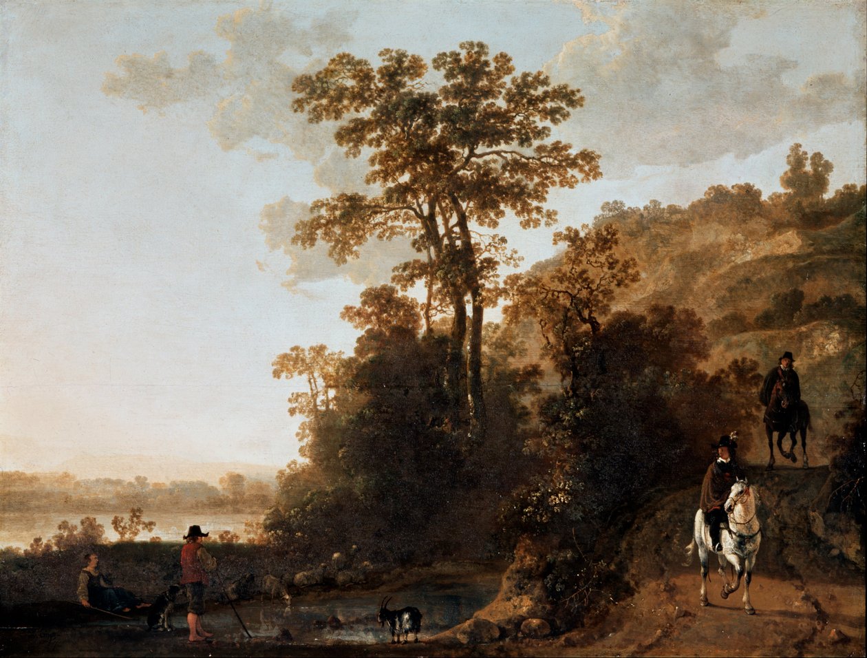 En kveldstur nær en elv av Aelbert Cuyp