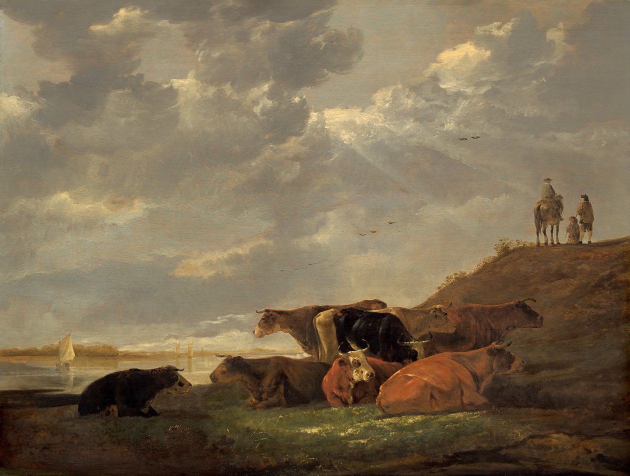 Elvelandskap med kyr, 16451650. av Aelbert Cuyp
