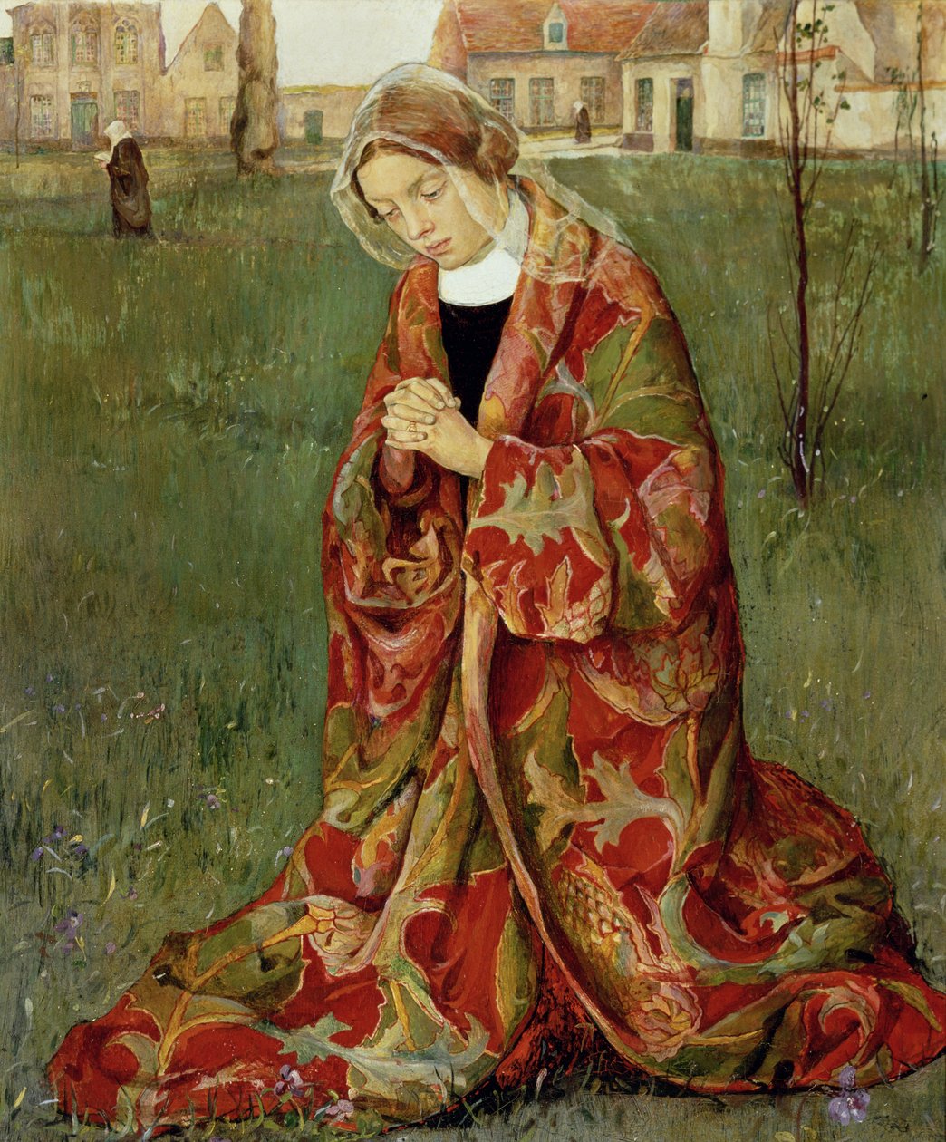 Innenfor Beguinage, ca. 1905 (olje på panel) av Aelfred Fahey