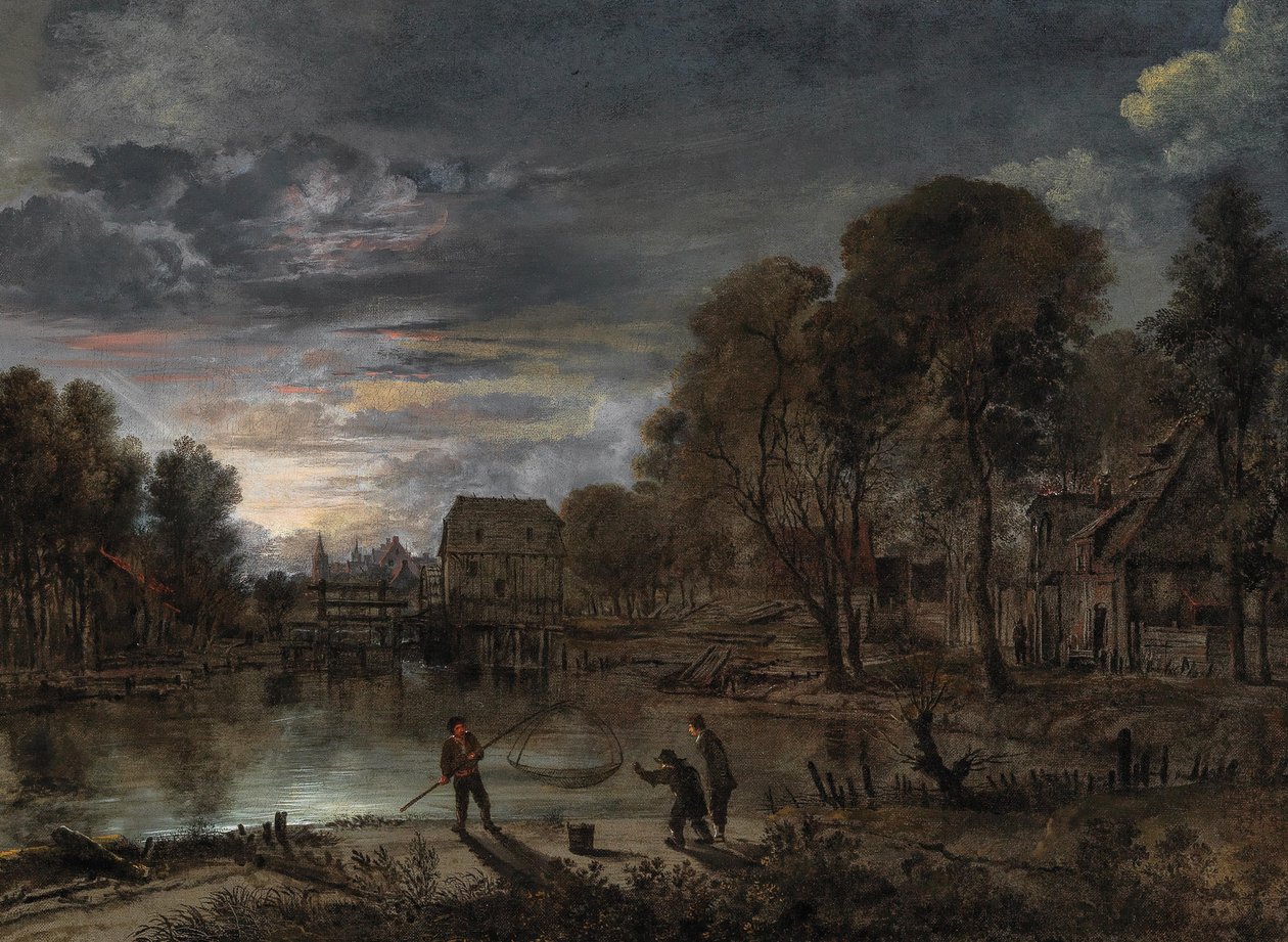Et nattlig landskap med fiskere. av Aert van der Neer