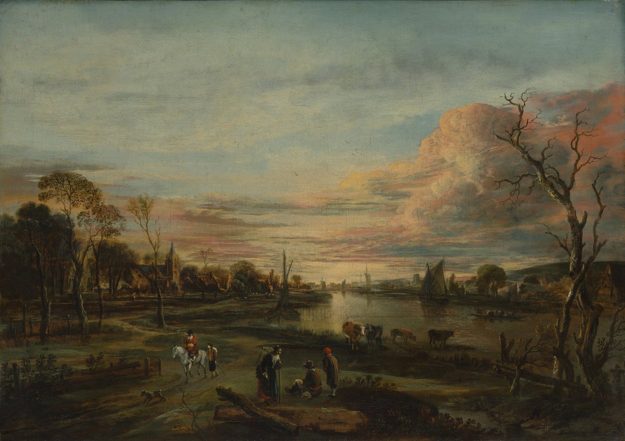 Landskap ved solnedgang, 1650-tallet. av Aert van der Neer