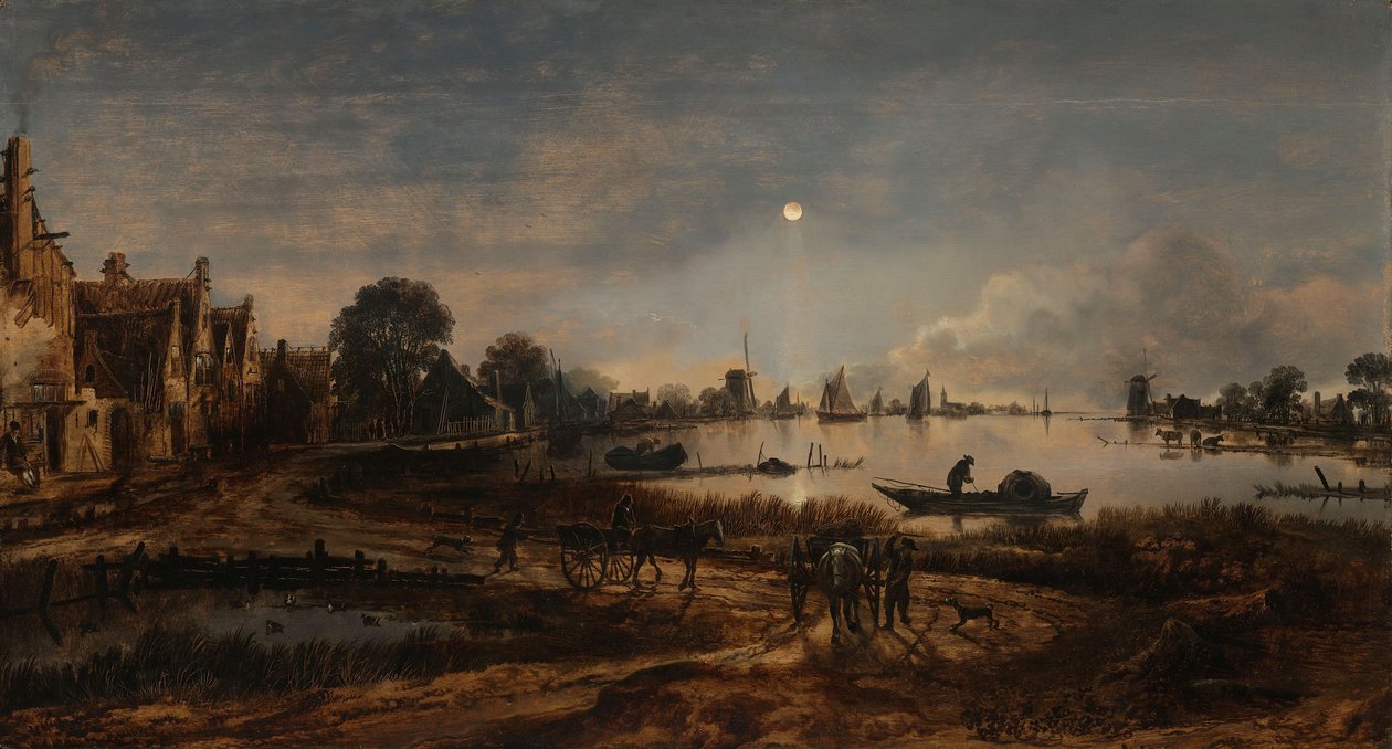 River View by Moonlight, ca. 1640-50 av Aert van der Neer