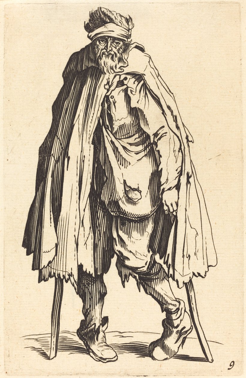 Tigger med krykker og sekk av After Jacques Callot