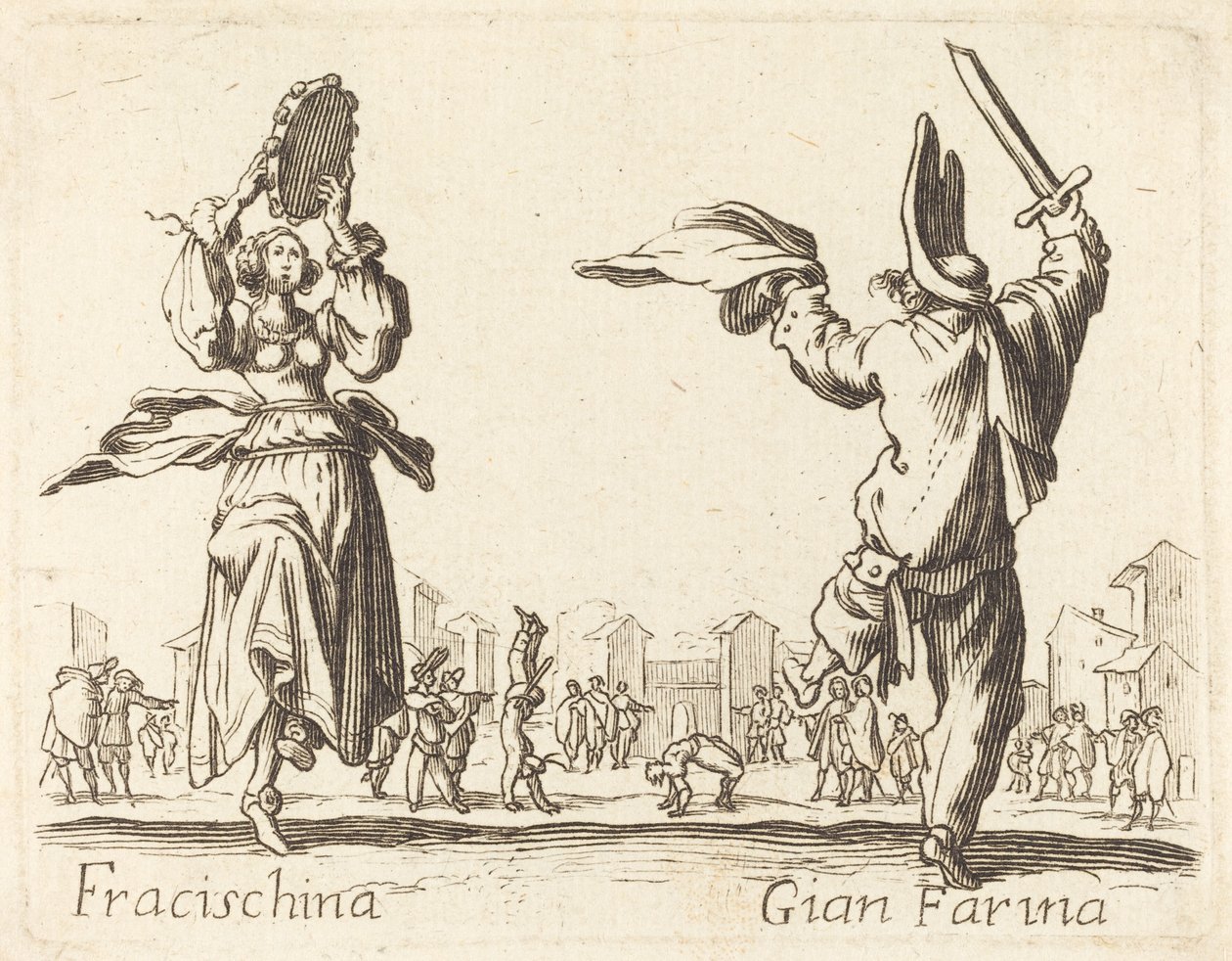 Fracischina og Gian Farina av After Jacques Callot
