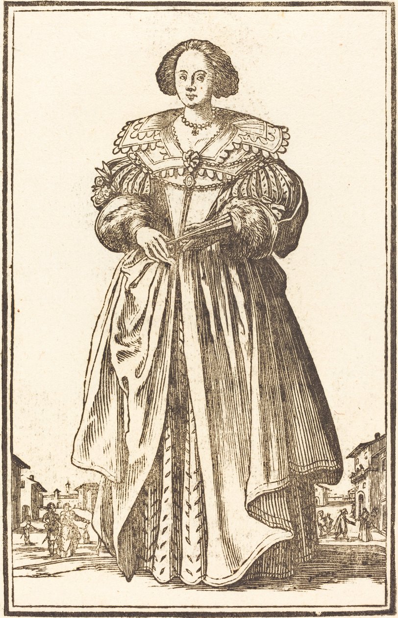 Edel kvinne med vifte av After Jacques Callot