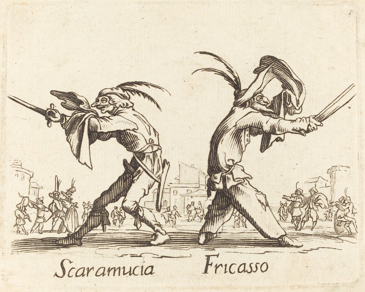 Scaramucia og Fricasso av After Jacques Callot