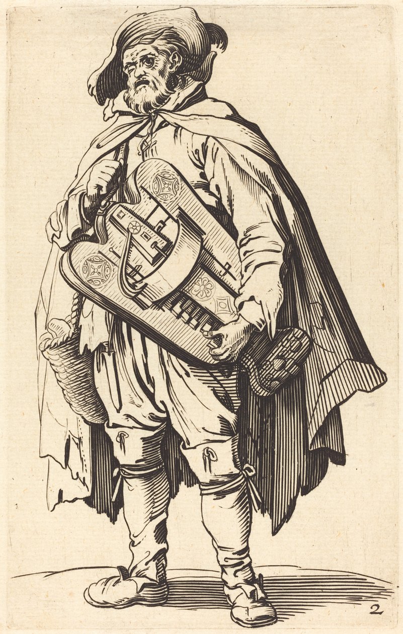 Hurdy-Gurdy-spilleren av After Jacques Callot