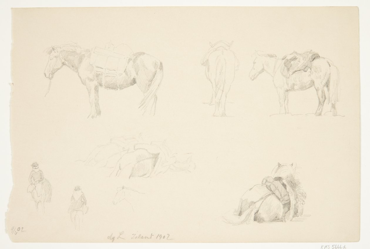 Studieblad med hester. av Agnes Lunn