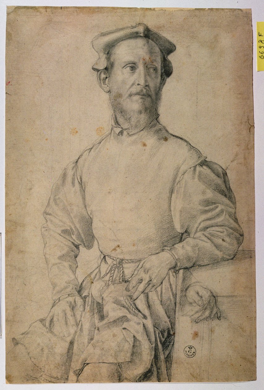 Portrett av Jacopo Pontormo (1497-1557) (svart kritt på papir) av Agnolo Bronzino