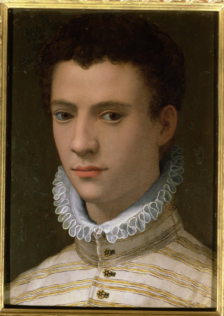 Portrett av en ung mann (olje på kobber) av Agnolo Bronzino