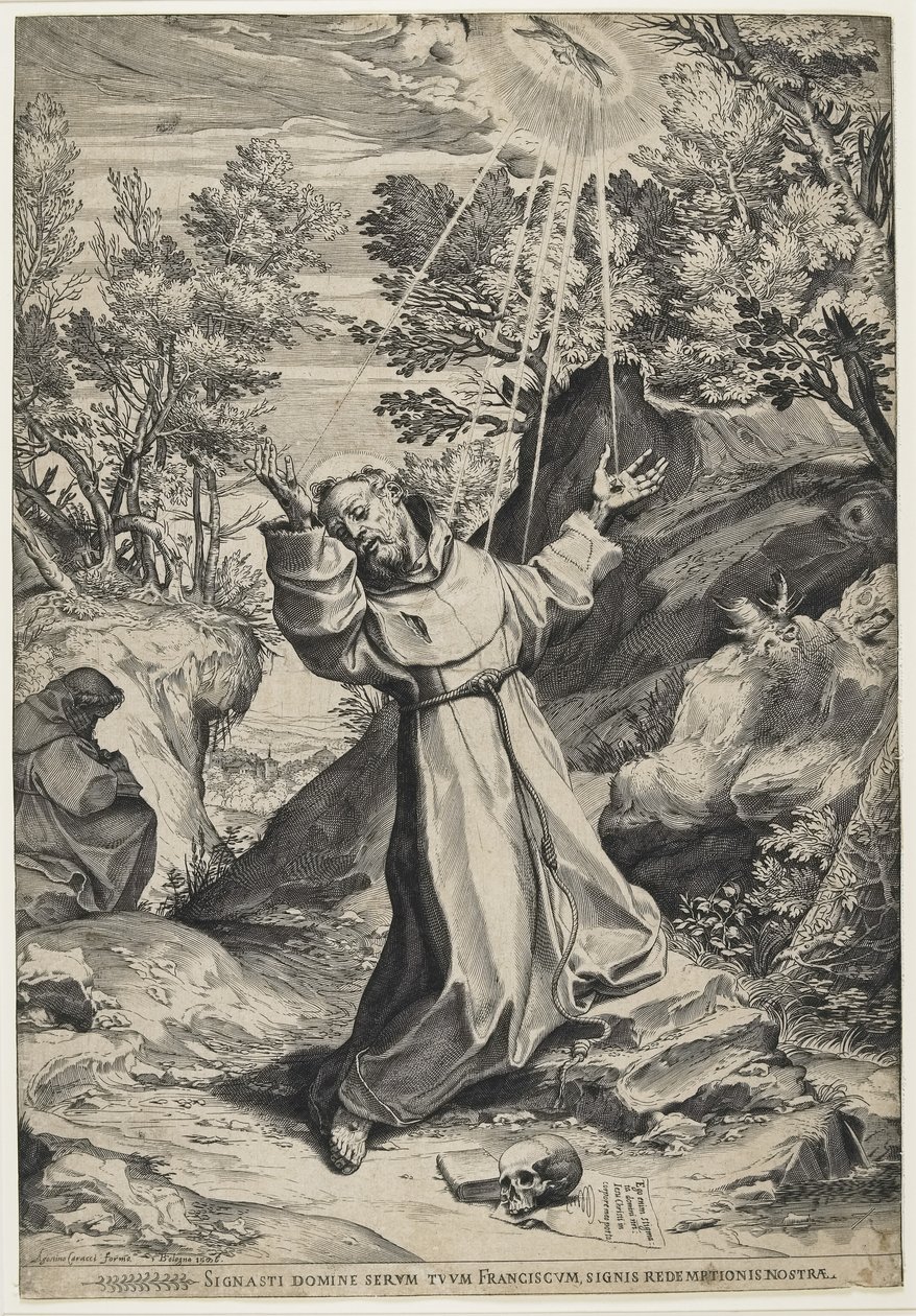 Saint Francis mottar Stigmata, 1586 av Agostino Carracci