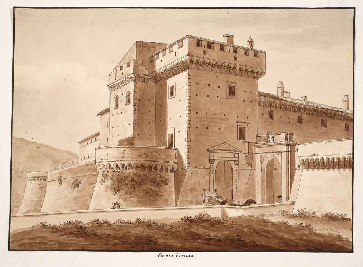 Grotta Ferrata, 1833 (etsing med brun vask) av Agostino Tofanelli