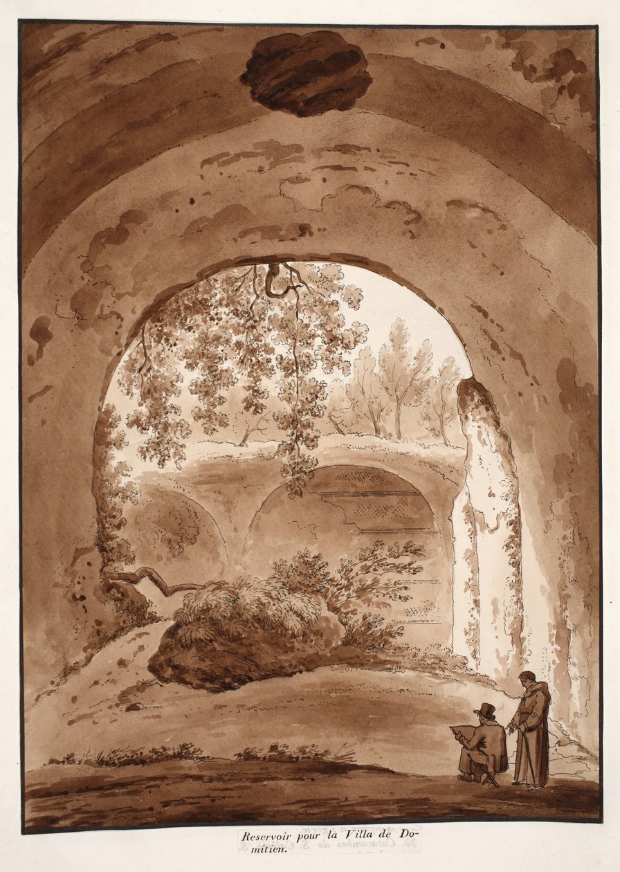 Reservoar for Domitians villa, 1833 (etsing med brun vask) av Agostino Tofanelli