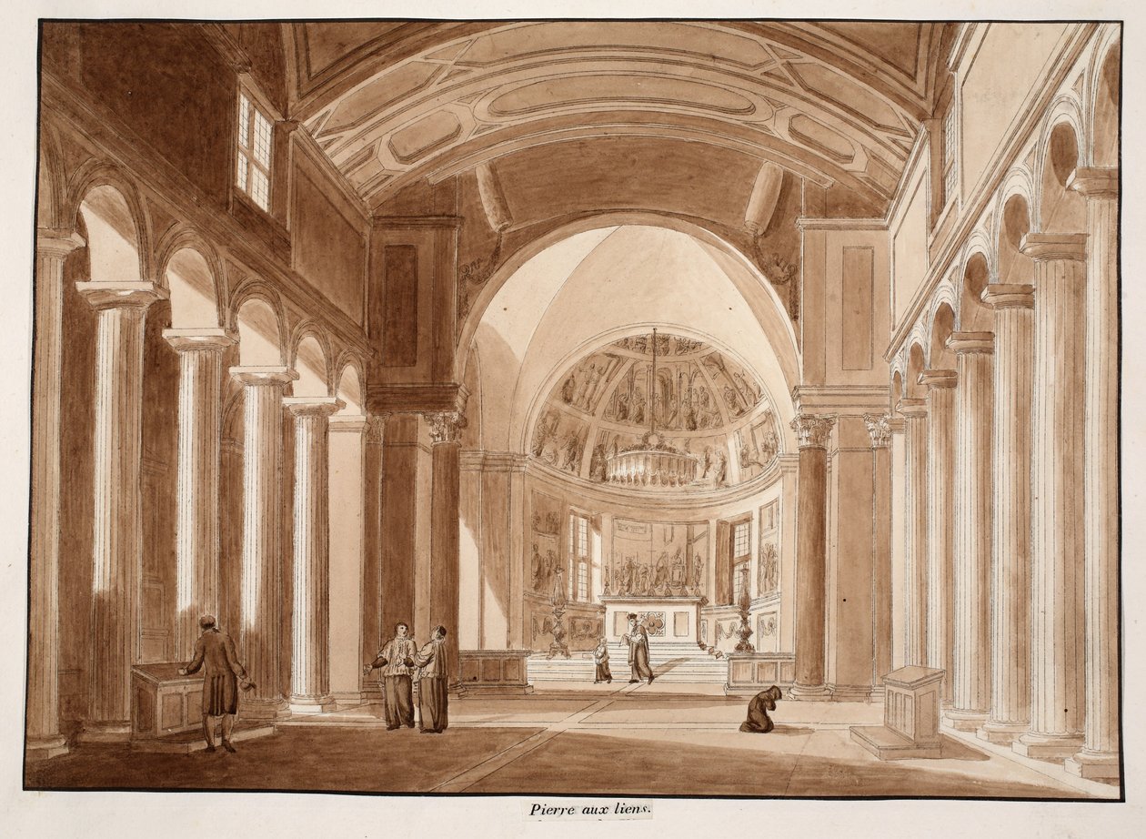 San Pietro in Vincoli, 1833 (etsing med brun vask) av Agostino Tofanelli