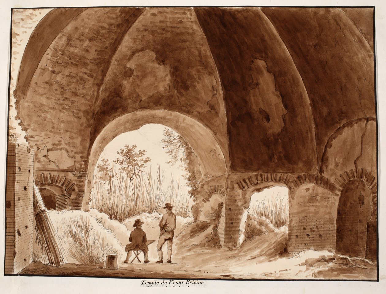 Temple of Venus Ericine, 1833 (etsing med brun vask) av Agostino Tofanelli