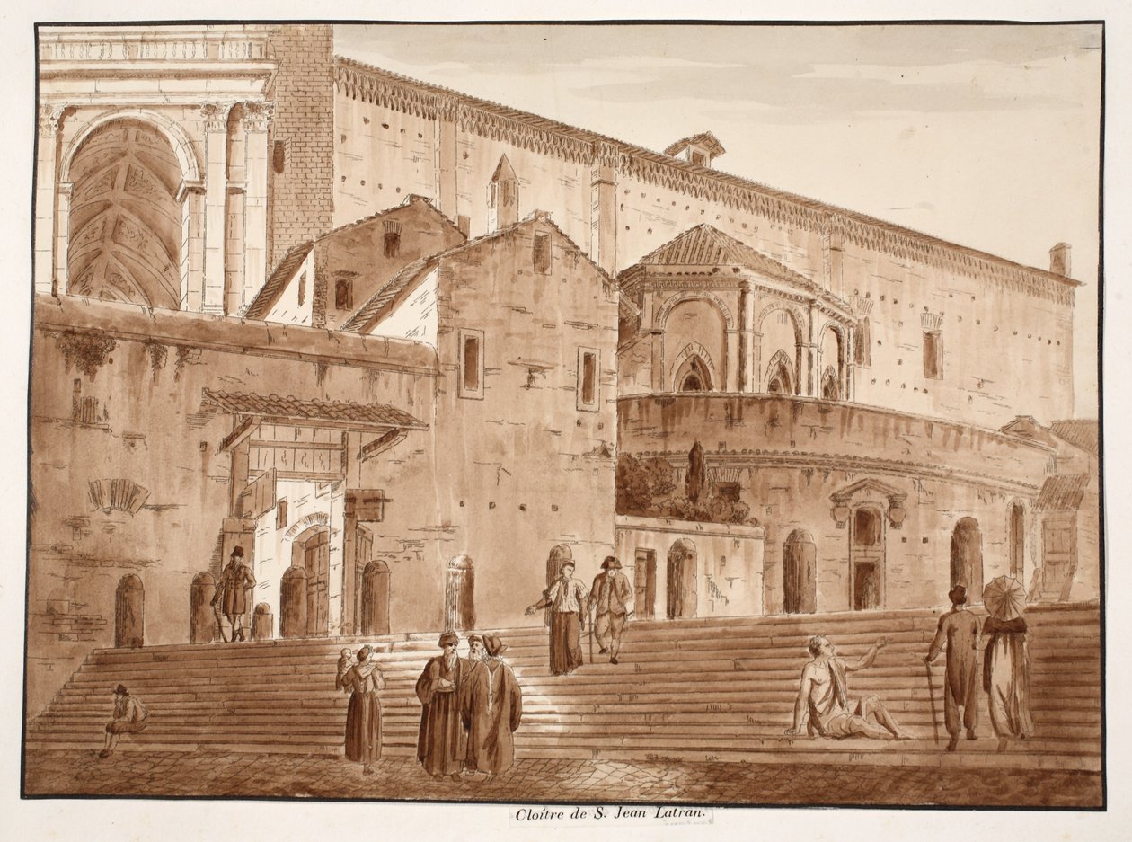 The Cloister of St. John Latran, 1833 (etsing med brun vask) av Agostino Tofanelli
