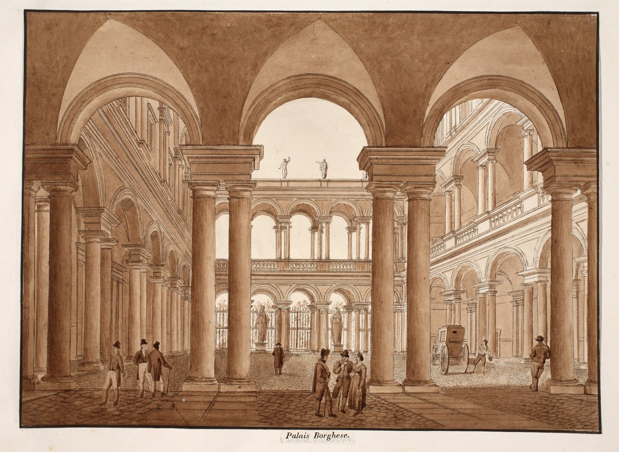 Palazzo Borghese, 1833 (etsing med brun vask) av Agostino Tofanelli