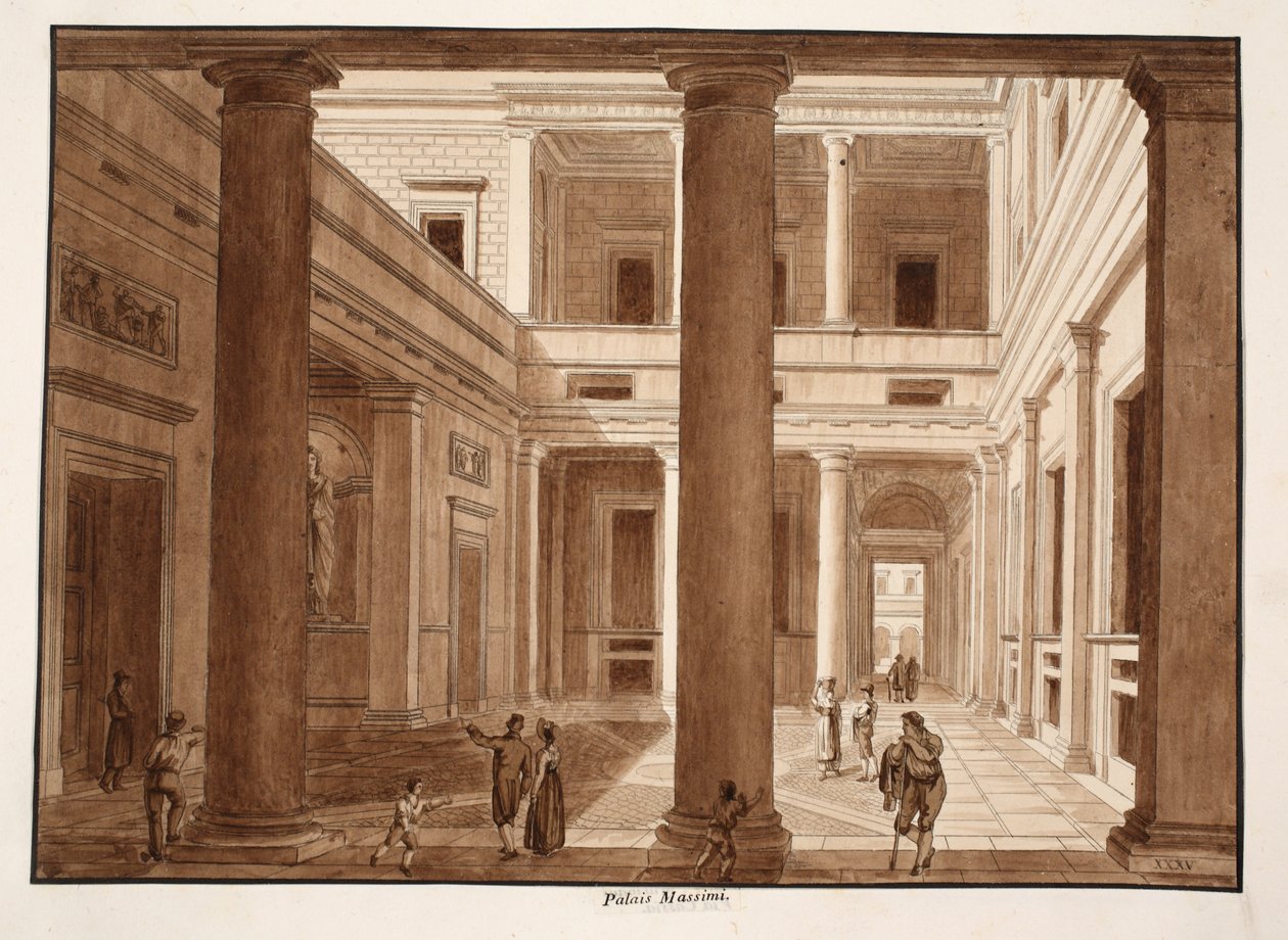 Palazzo Massimo, 1833 (etsing med brun vask) av Agostino Tofanelli