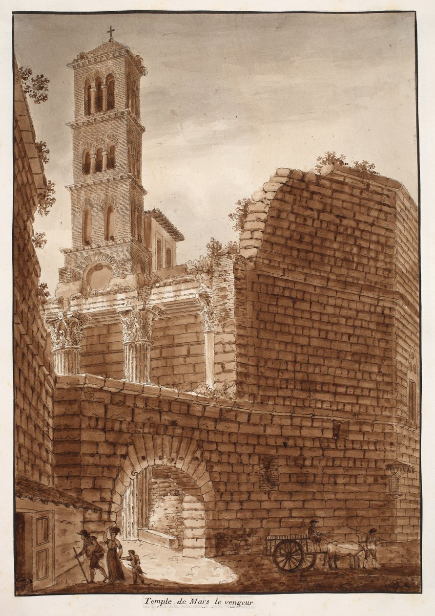 The Temple of Mars Ultor, 1833 (etsing med brun vask) av Agostino Tofanelli