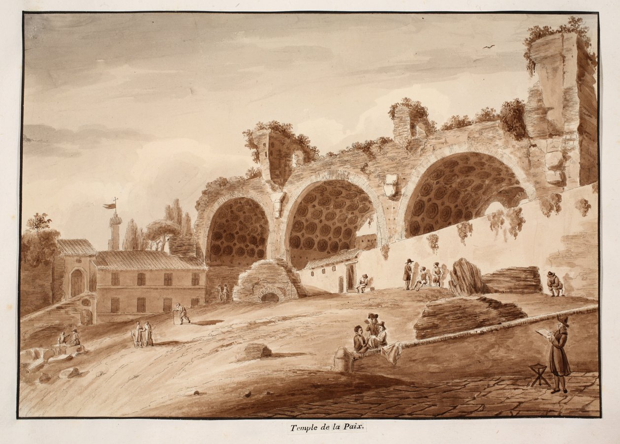 The Temple of Peace, 1833 (etsing med brun vask) av Agostino Tofanelli