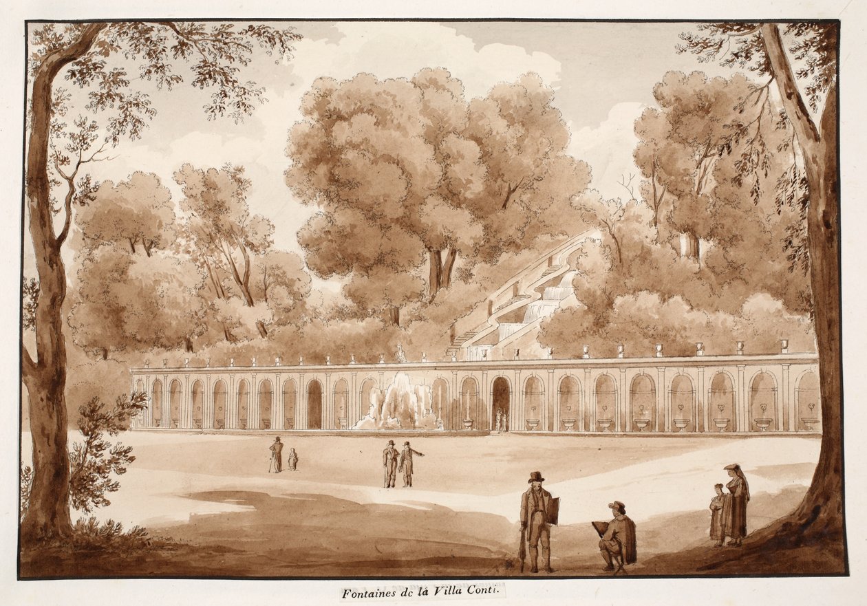 Villa Conti-fontenene, 1833 (etsing med brun vask) av Agostino Tofanelli