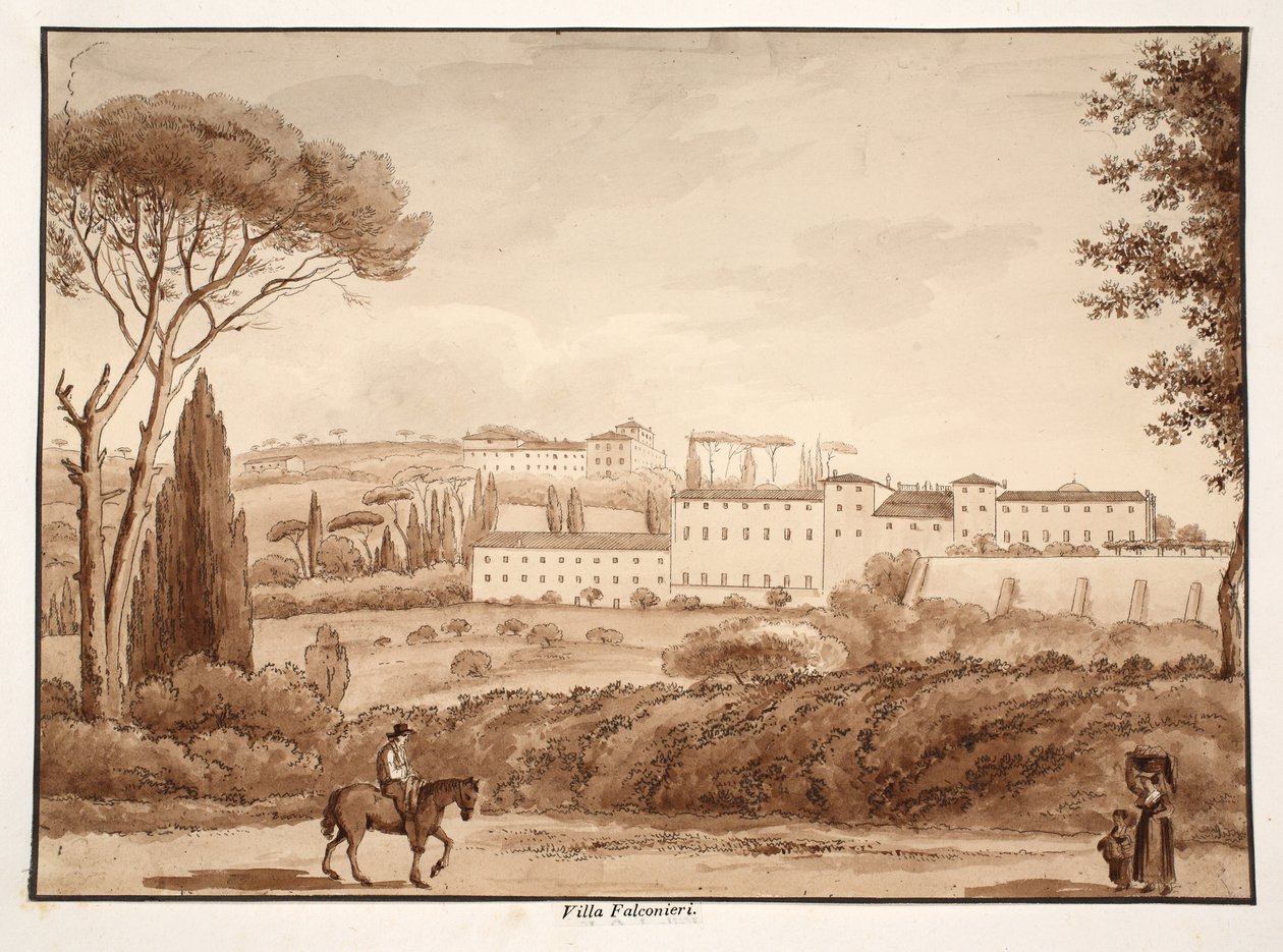 Villa Falconieri, 1833 (etsing med brun vask) av Agostino Tofanelli