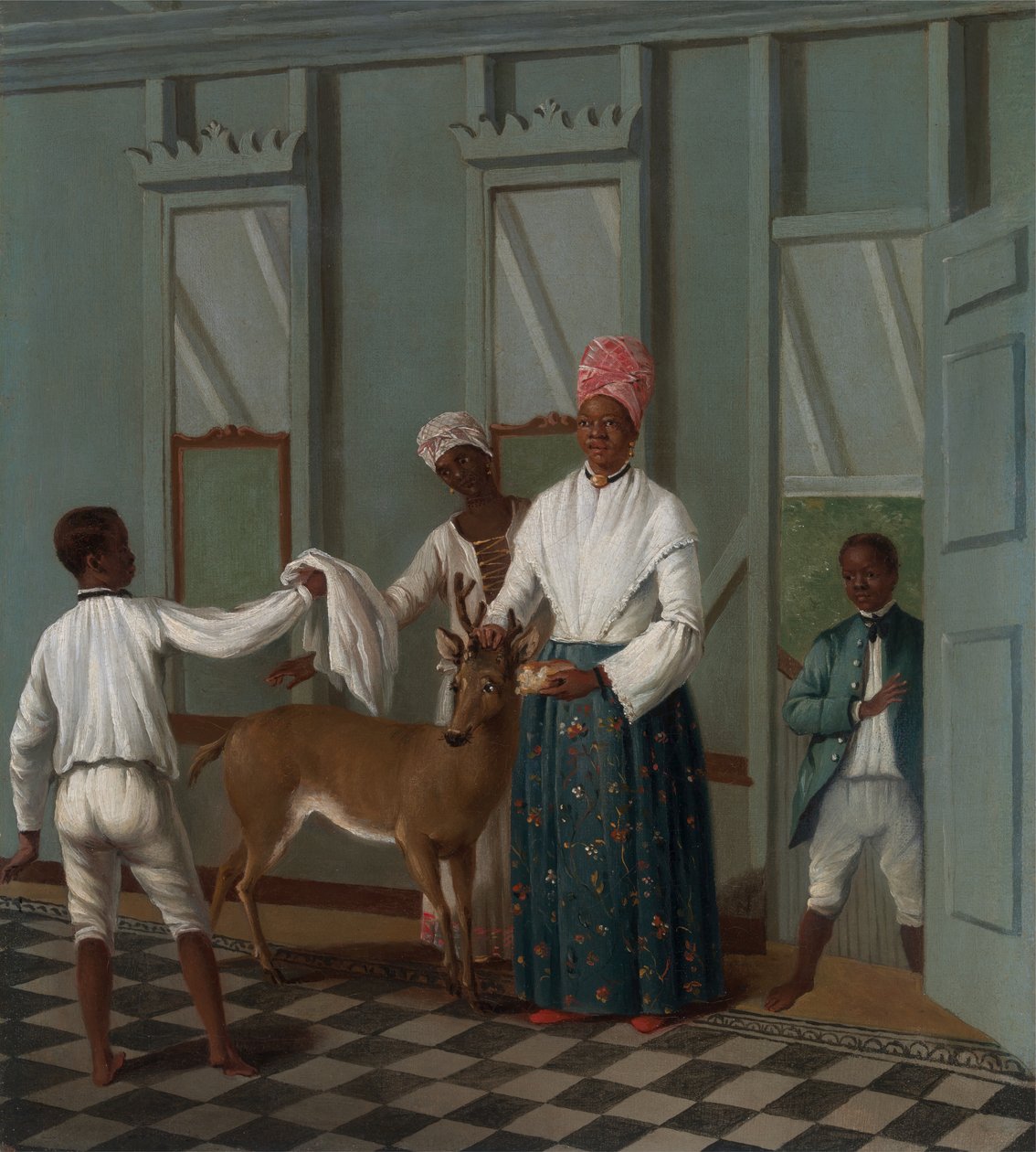 Tjenere som vasker en hjort, ca. 1775. av Agostino Brunias