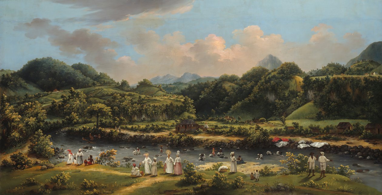 Utsikt over elven Roseau, Dominica, 177080. av Agostino Brunias