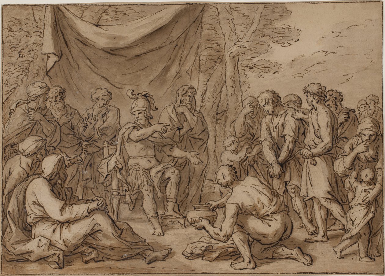 Fanger blir stilt for en feltherre av Agostino Carracci