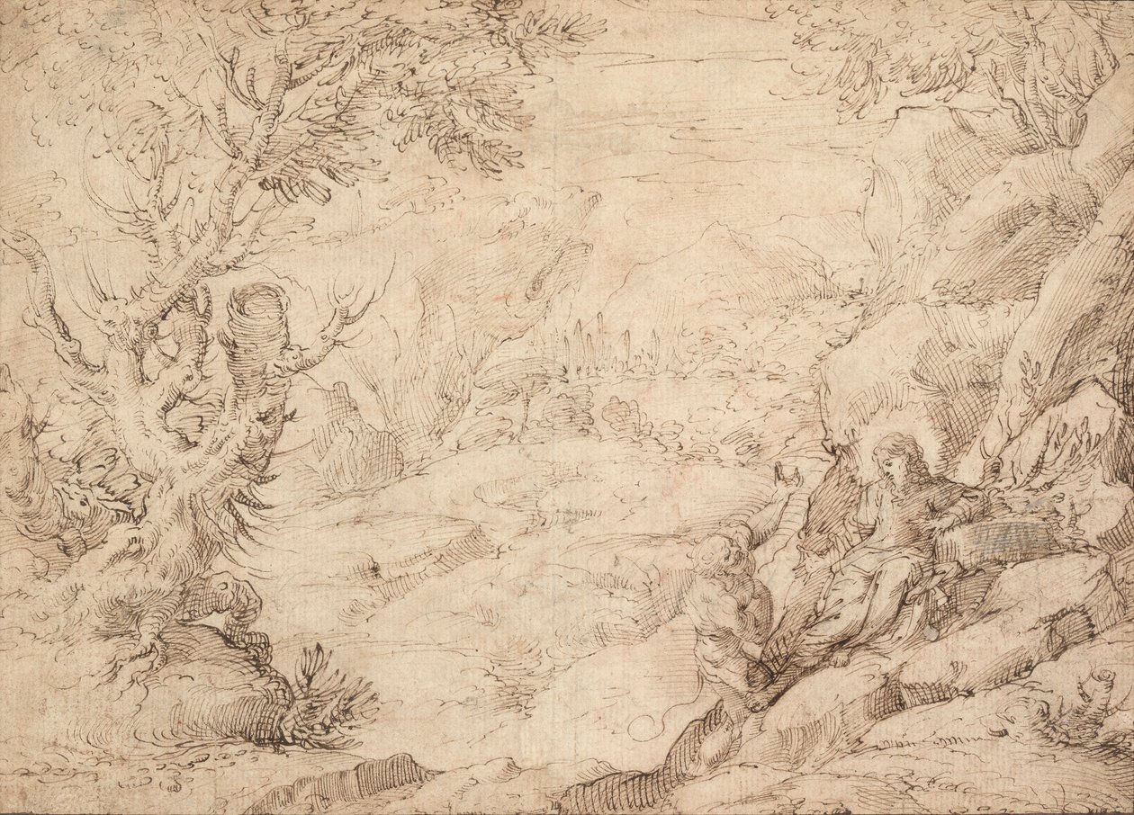 Landskap med Kristi fristelse av Agostino Carracci
