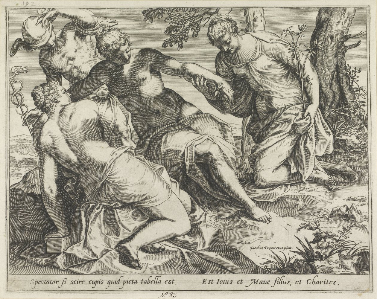 Merkur og nådene av Agostino Carracci