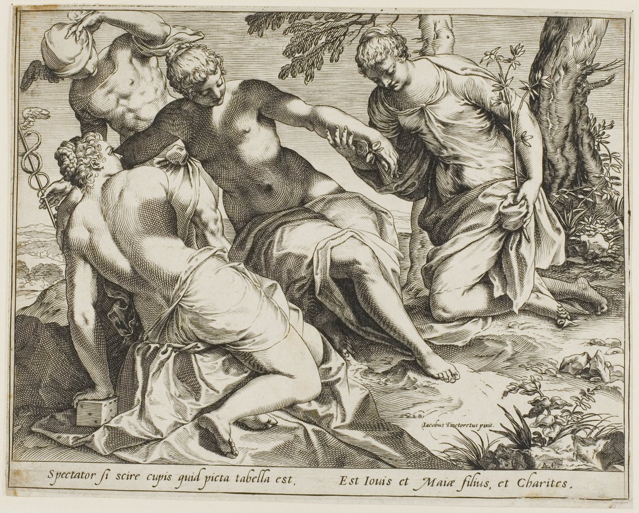 Merkur og nådene av Agostino Carracci