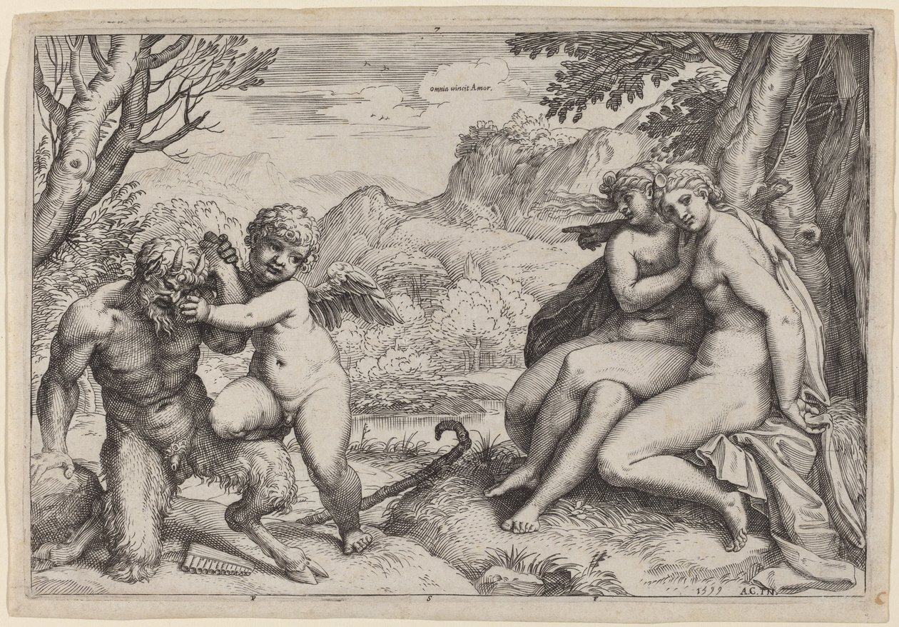 Pan Taming Eros av Agostino Carracci
