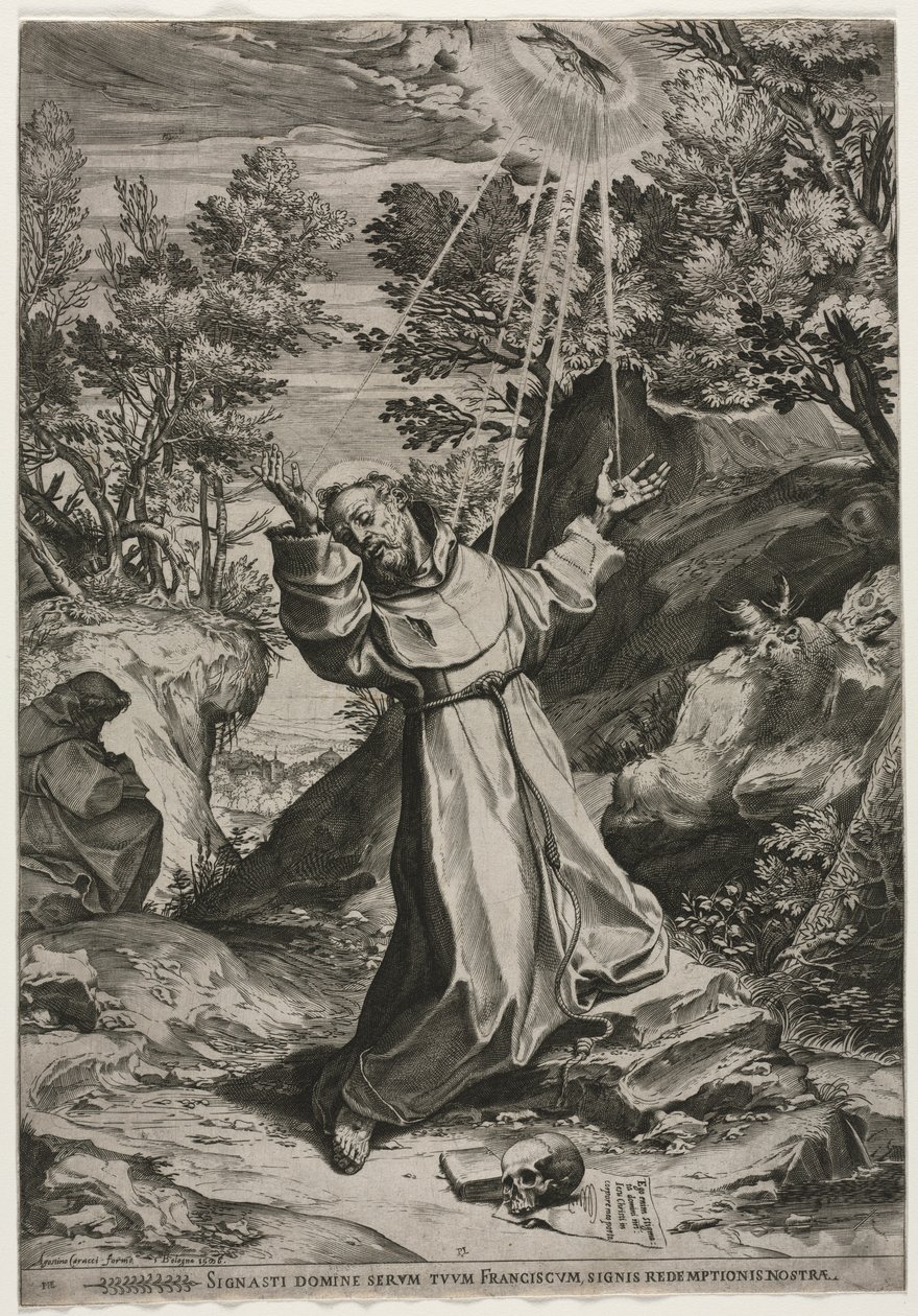 St. Francis mottar Stigmata av Agostino Carracci