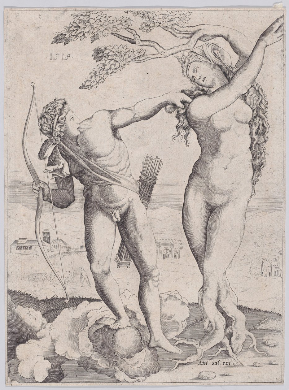 Apollo og Daphne, datert 1518. av Agostino Veneziano
