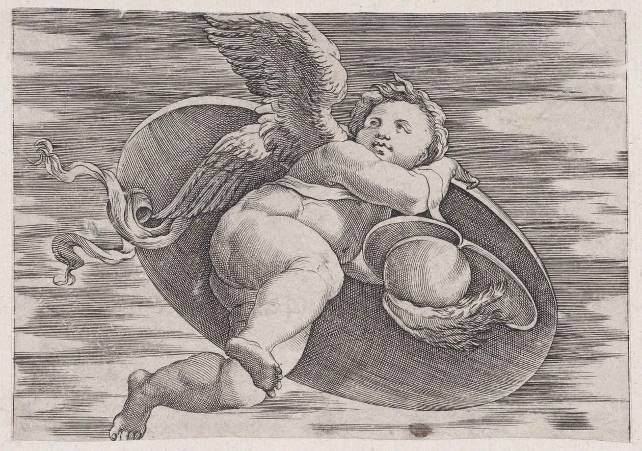 Eros stjeler mannens skjold, ca. 1514-36. av Agostino Veneziano