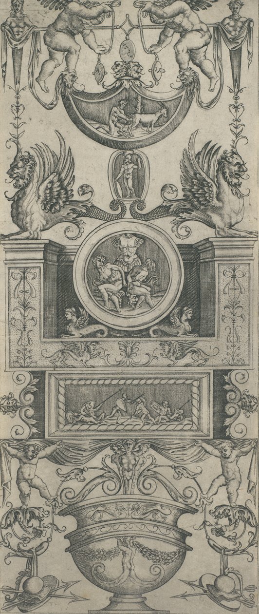 Ornamentpanel, datert 1521. av Agostino Veneziano.