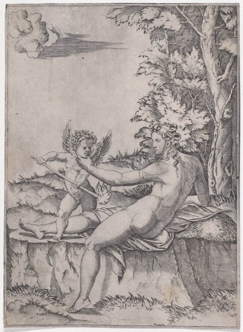 Venus og Eros, ca. 1514-36. av Agostino Veneziano