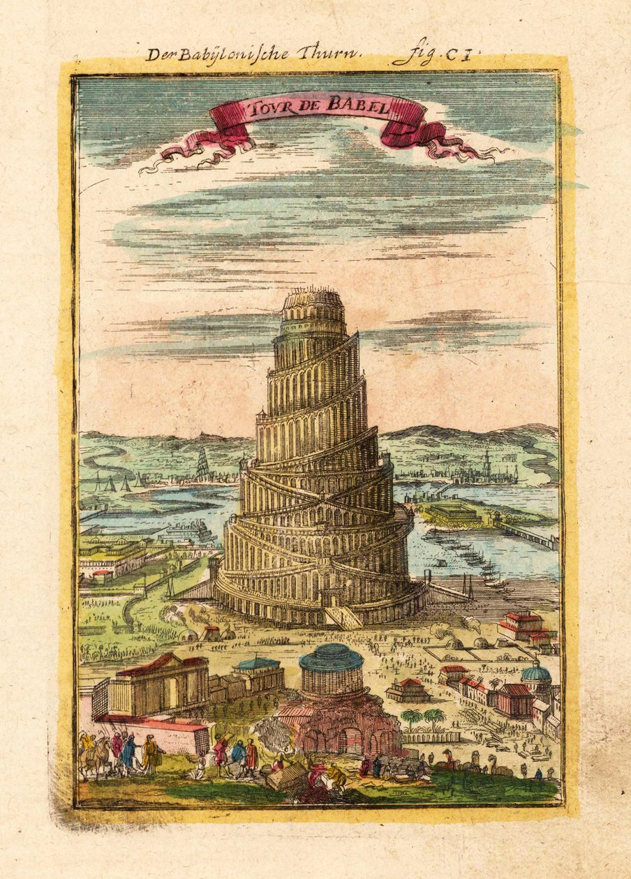 Babels tårn, 1719 av Alain Manesson Mallet