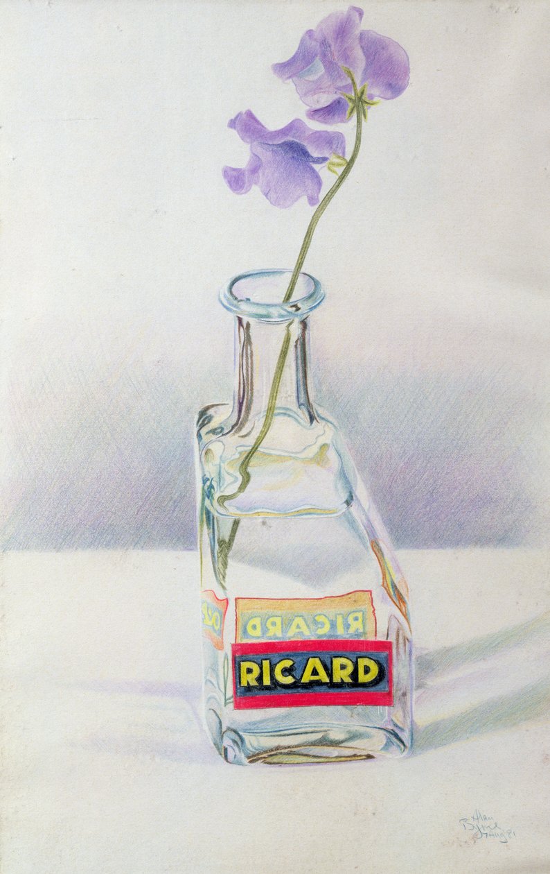 Ricard Bottle, 1981 (farget blyant på papir) av Alan Byrne