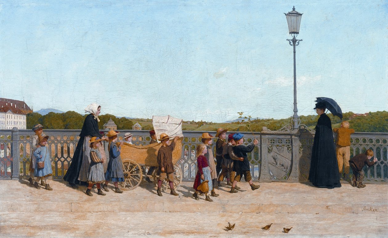 Småbarneskole på Kirchenfeldbrücke av Albert Anker