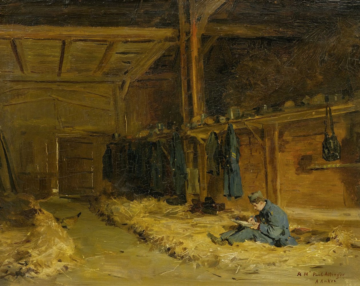 Soldat i halmbutikken av Albert Anker