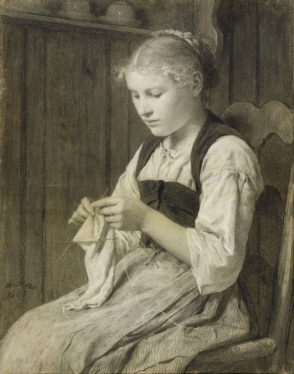 Strikkepike av Albert Anker