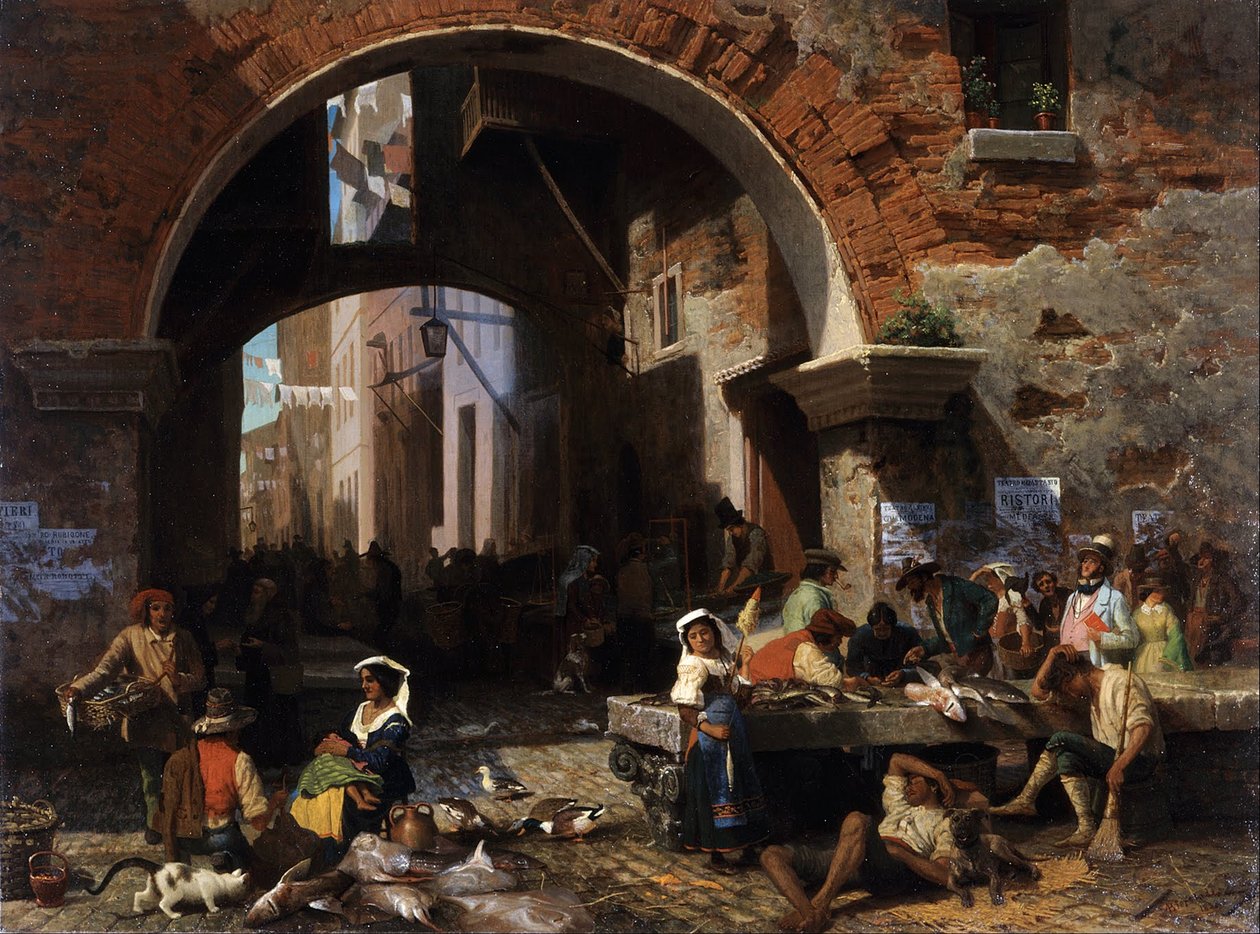 Romersk fiskemarked. Arch of Octavius av Albert Bierstadt