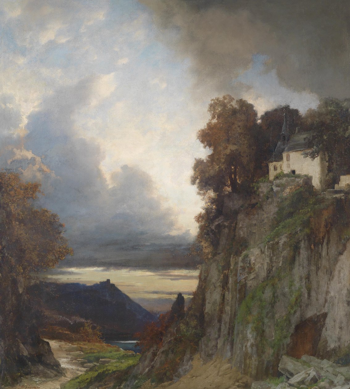 Kveldsstemning på Rhinen (nær Koblenz) av Albert Flamm