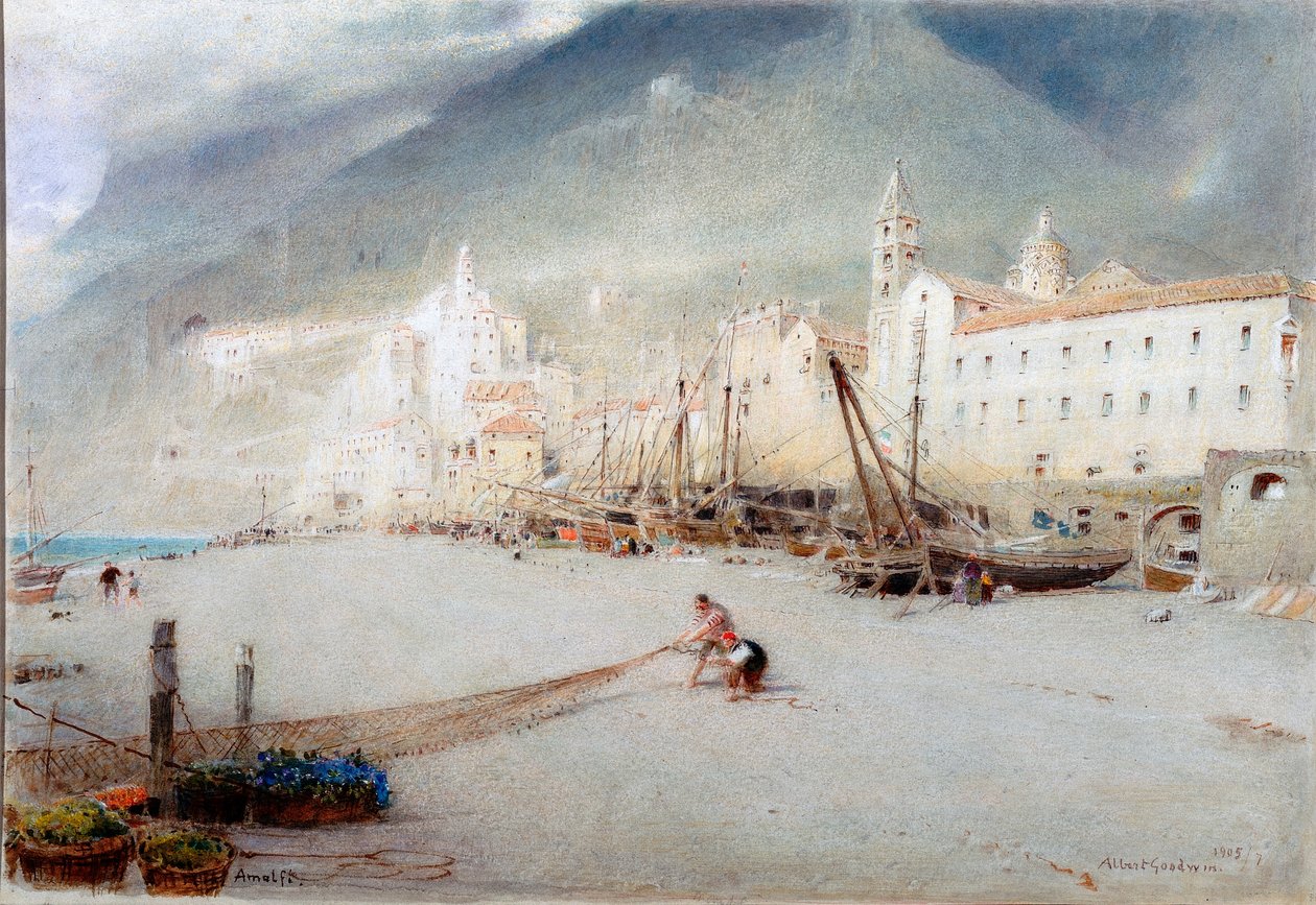 Amalfi (blyant og akvarell på papir (limt på bord)) av Albert Goodwin